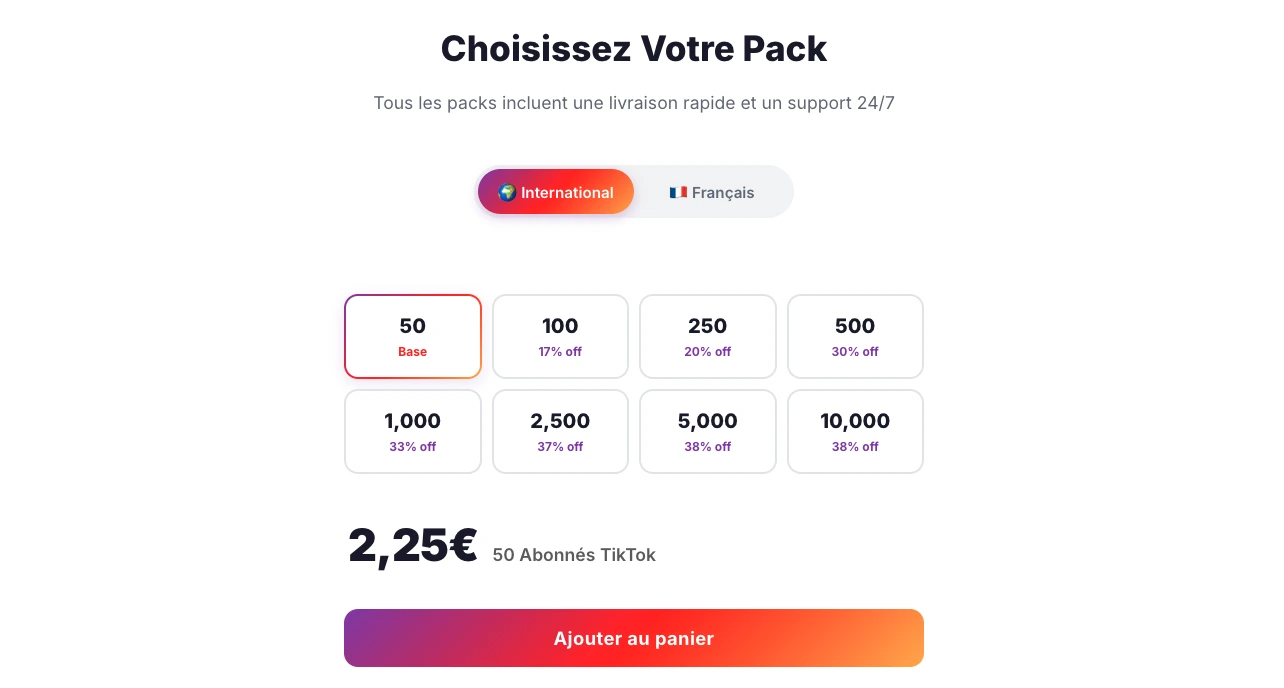 Packs followers TikTok sur Followers-Lab